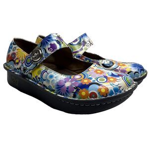 Alegria Paloma Floral Button Mary Jane Colorful Shoes Women's size 38 8 8.5